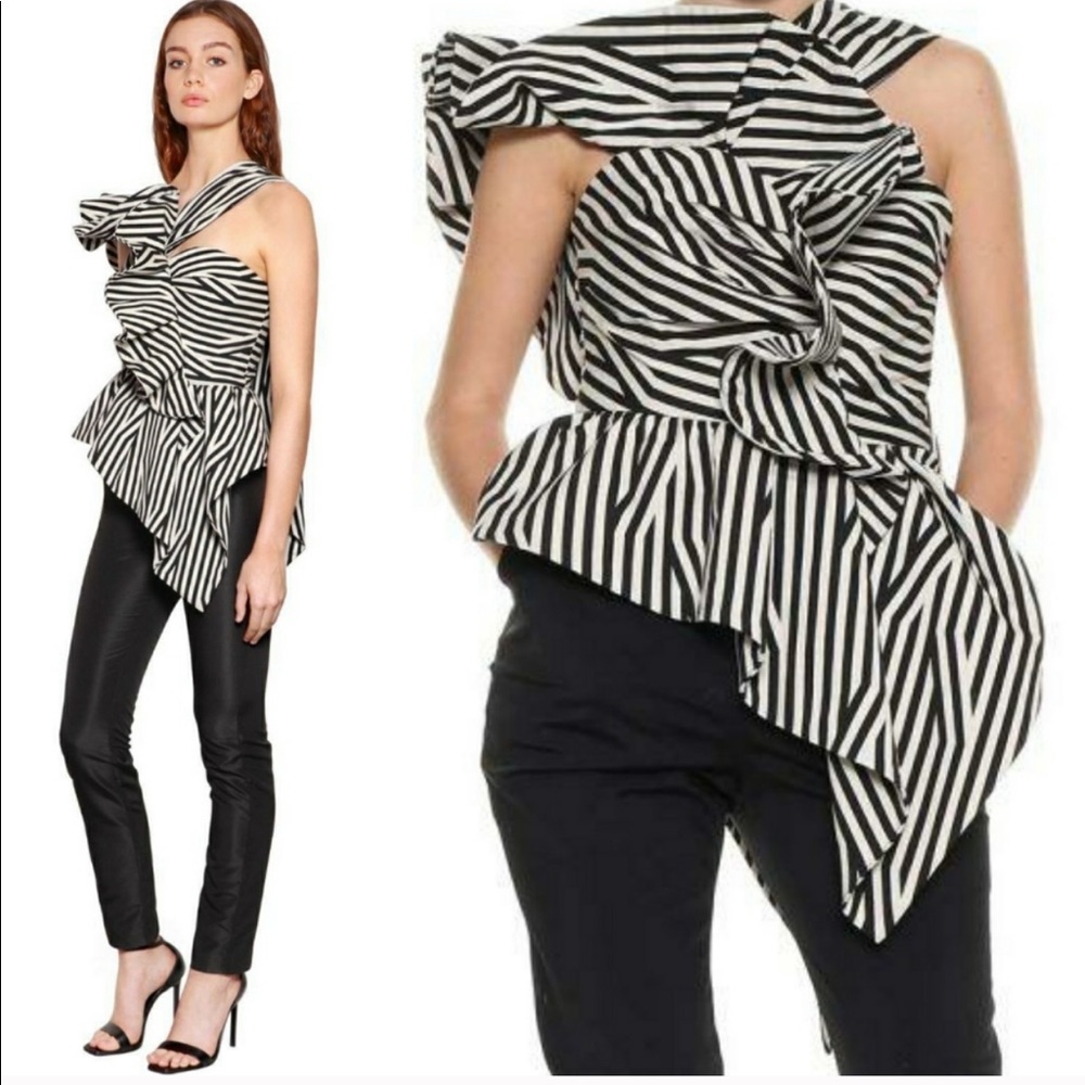 Self-Portrait Asymmetrical Ruffle Striped Jumpsuit - Picture 3 of 11